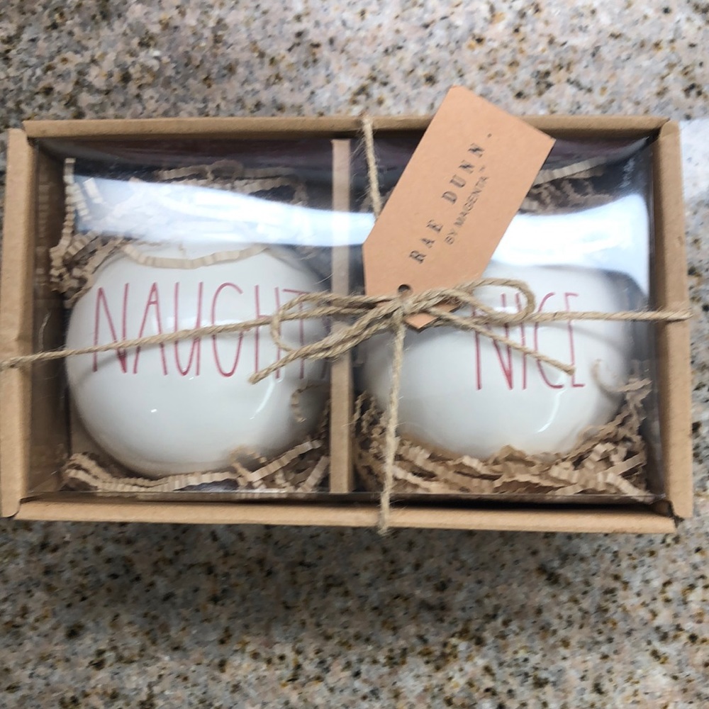 NAUGHTY NICE Large Rae Dunn Holiday Ornaments NIB